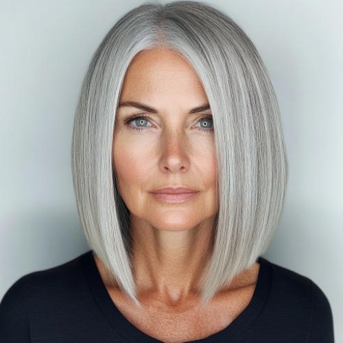 peinado gris bob liso para mujer mayor de 50