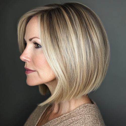 Bob graduado para mujer mayor de 40 con cabello fino