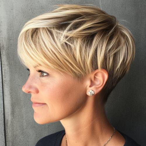 Pixie con subcorte para mujer mayor de 40 con cabello fino