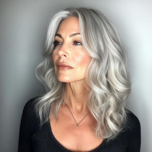 ondas pelo gris para mujer mayor de 50