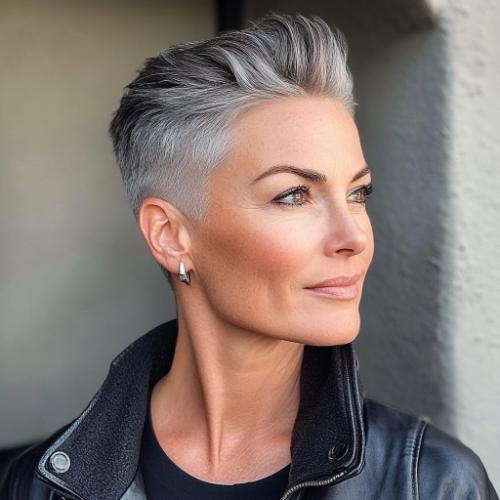 undercut muy corto gris para mujer mayor de 50