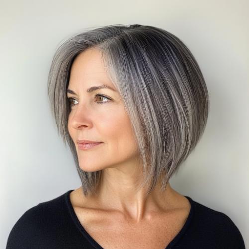 corte de pelo gris bob para mujer mayor de 50 años