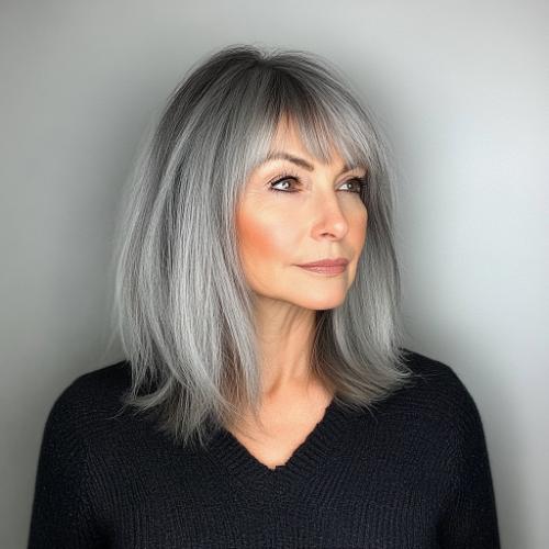 corte bob gris oscuro para mujer mayor de 50