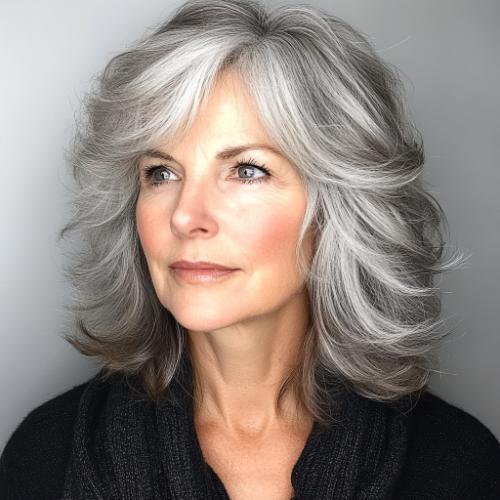 corte desaliñado gris para mujer mayor de 50