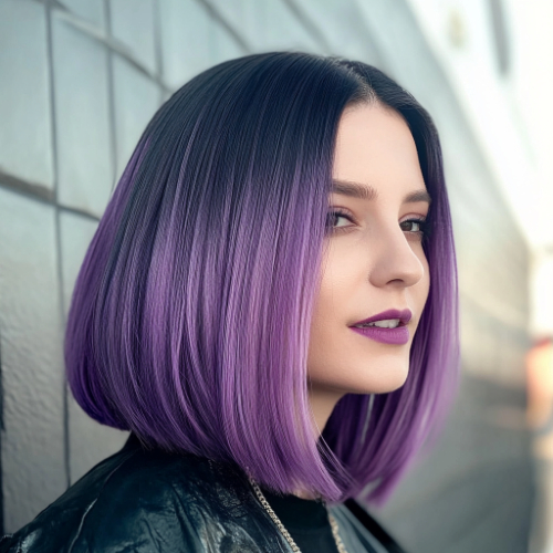 Bob corto morado con acabados sofisticados