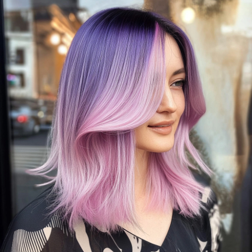 Corte bob morado con textura suave y moderna