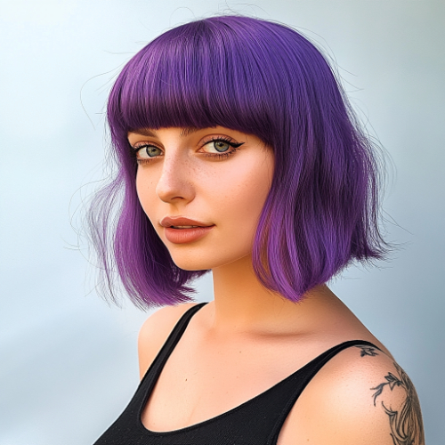 Bob corto morado con estilo pulido y moderno