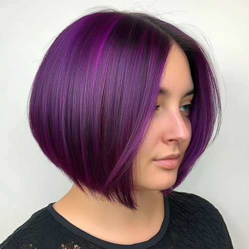 Bob corto de cabello morado con textura moderna