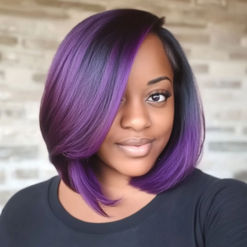 Bob corto en tono morado con efecto degradado