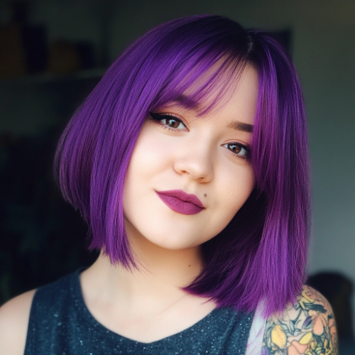 Corte bob en morado intenso con puntas texturizadas