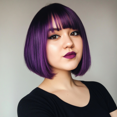 Bob corto morado en cabello lacio