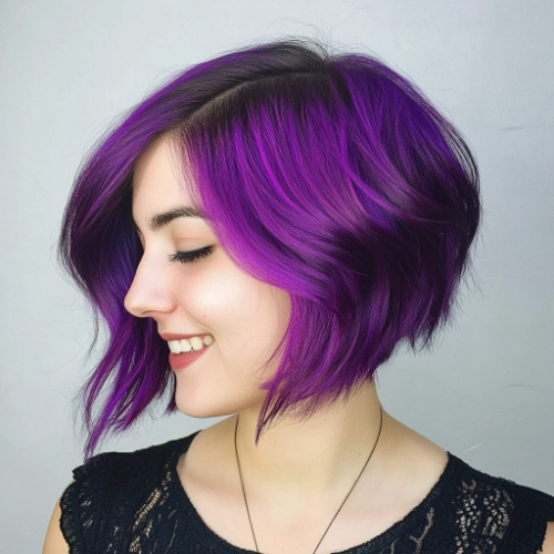 Corte bob de color morado con estilo juvenil