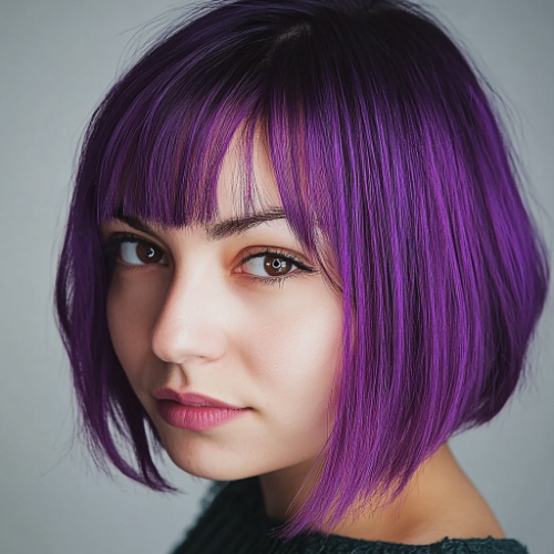 Bob corto morado con estilo sofisticado