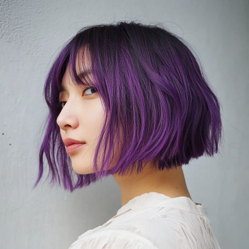 Bob corto en color morado intenso con textura