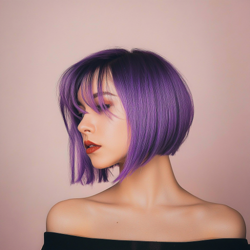 Bob corto morado con ondas suaves y elegantes