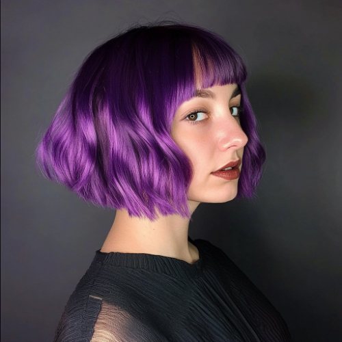 Bob corto en un tono morado brillante con textura