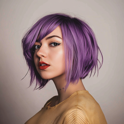 Bob morado con corte elegante y moderno