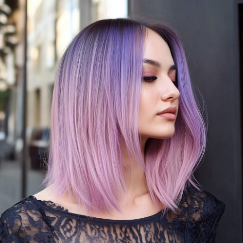 Bob corto en tono morado con acabados chic y estilizados