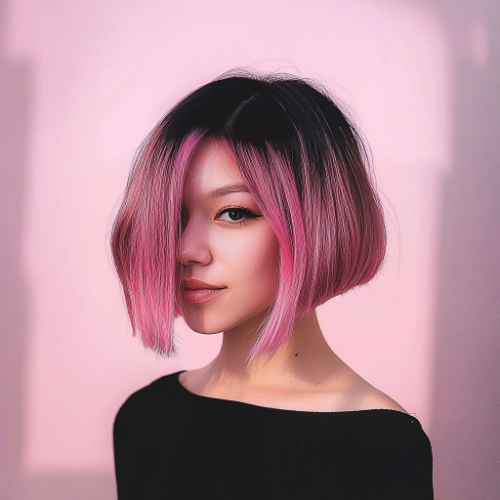 Estilo bob en rosa con ondas sueltas y volumen