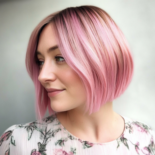 Estilo bob rosa con ondas suaves y definidas