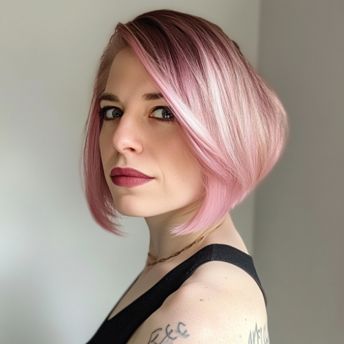 Corte de cabello bob en tono rosado vibrante