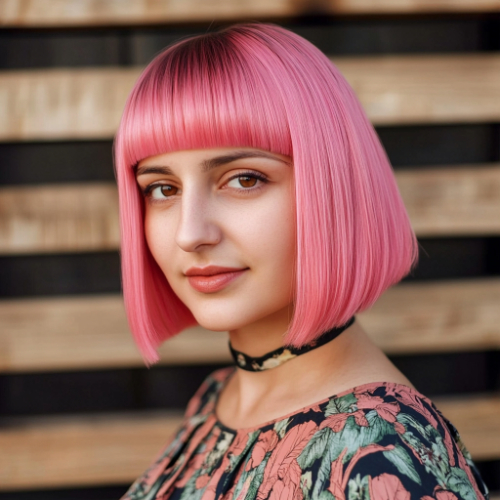 Estilo bob en color rosa con puntas definidas