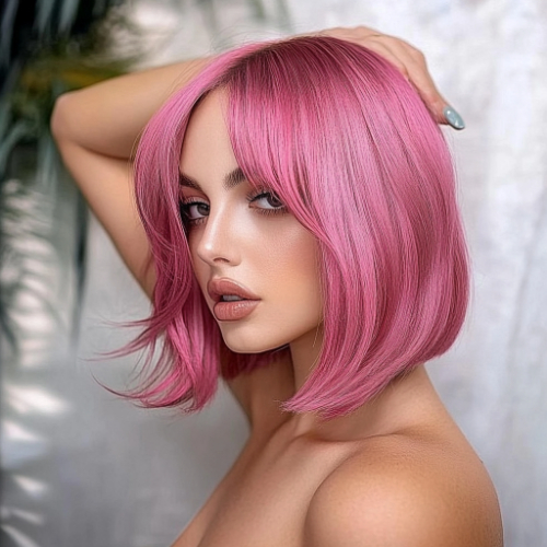 Estilo bob en rosa con capas en movimiento