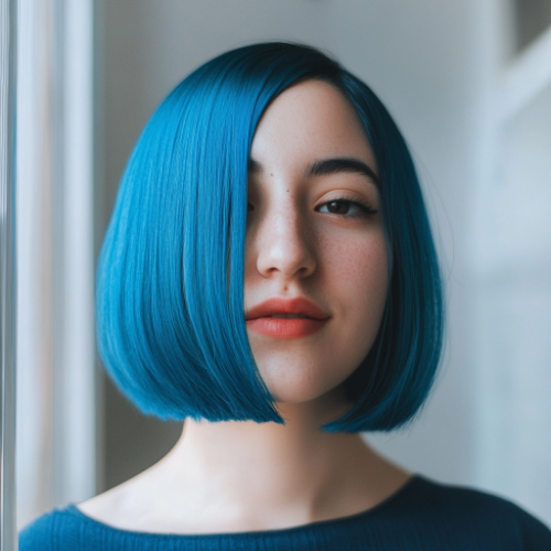 corte bob azul radiante y estilizado