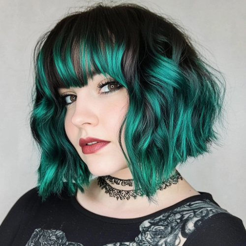 estilo bob verde oscuro elegante