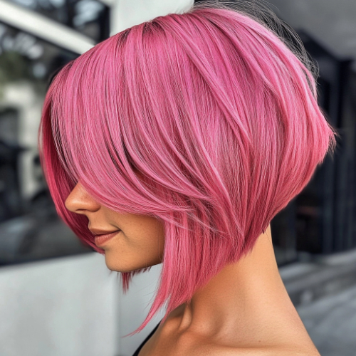 Corte bob rosa con estilo chic