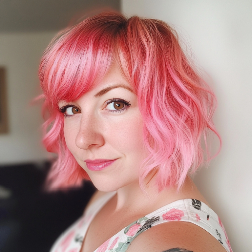 Bob en tono rosa con detalles en balayage