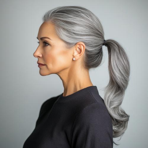 ponytail para mujer mayor de 50 con elegancia