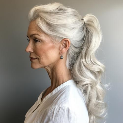 coleta pelo gris mujer mayor anos 50