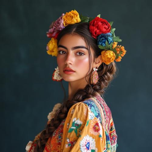 Creativas trenzas mexicanas con un diseño detallado y acentos vibrantes