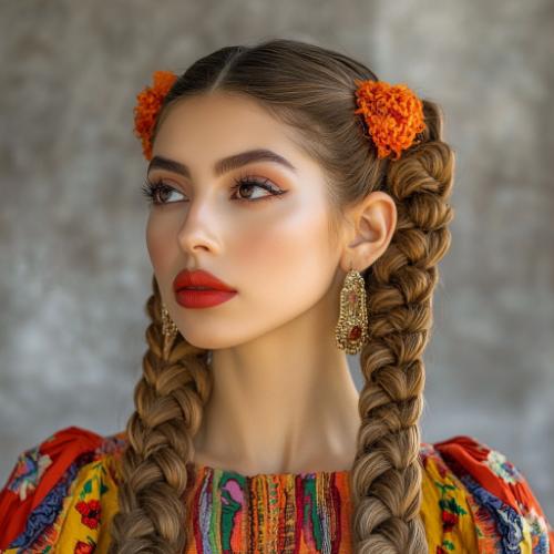 Trenzas mexicanas elegantes con adornos coloridos y un diseño sofisticado